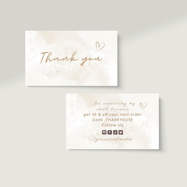 Carte De Visite Merci Neutral Pastel Marbre blanc Médias sociaux (Créateur téléchargé)
