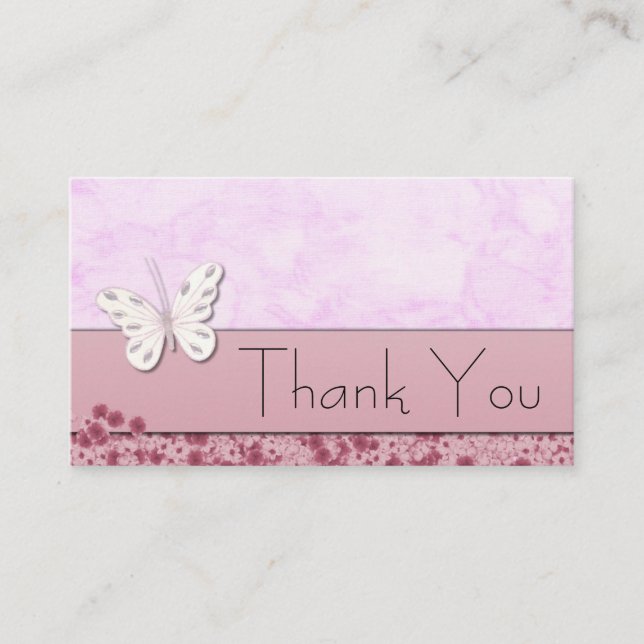 Carte de visite Merci Papillon et fleurs (Devant)
