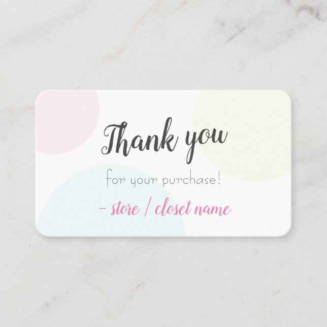 Carte De Visite Merci Pastel Moderne Simple Pour Votre Achat (Devant)