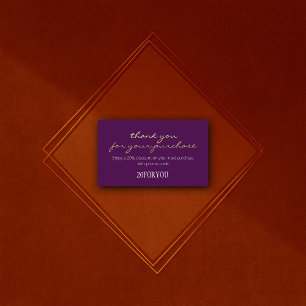 Carte De Visite Merci POUR L'ACHAT Code de remise Violet Or