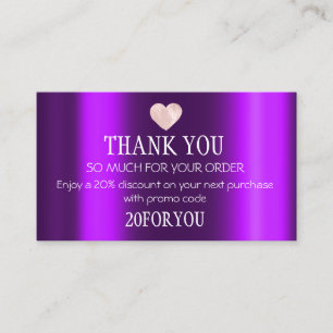Carte De Visite Merci POUR L'ACHAT Instagram Code rabais Plum
