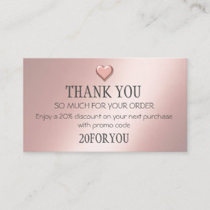 Carte De Visite Merci POUR L'ACHAT Instagram Code Rose de remise