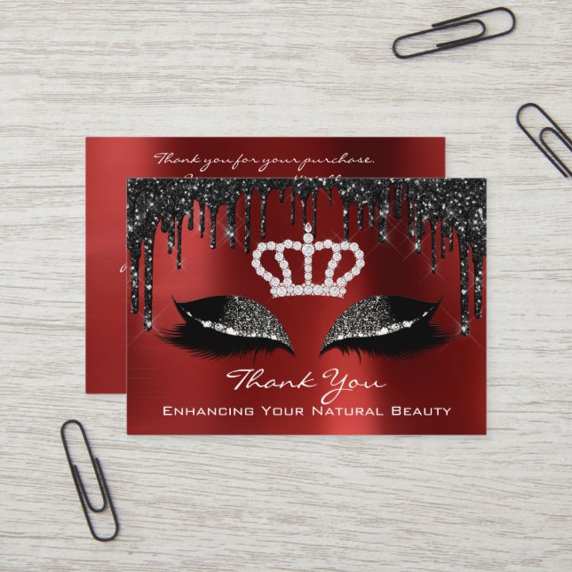Carte De Visite Merci Pour Votre Achat Black Drives Red Ruby (Devant/Arrière en situation)