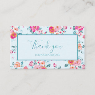 Carte De Visite Merci Pour Votre Achat Rose Roses Floral