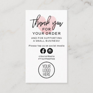 Carte De Visite Merci pour votre commande Coeur noir et rose