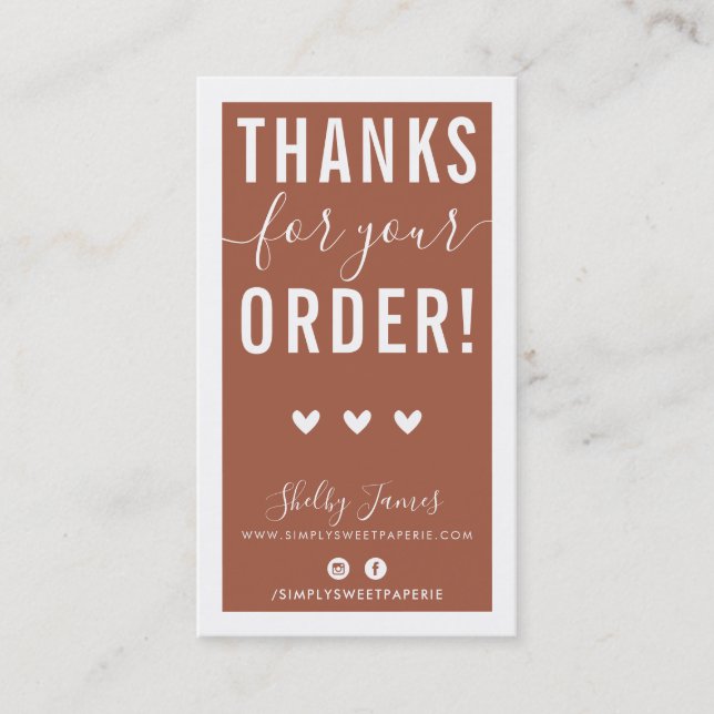 Carte De Visite MERCI POUR VOTRE COMMANDE insérer l'argile moderne (Devant)