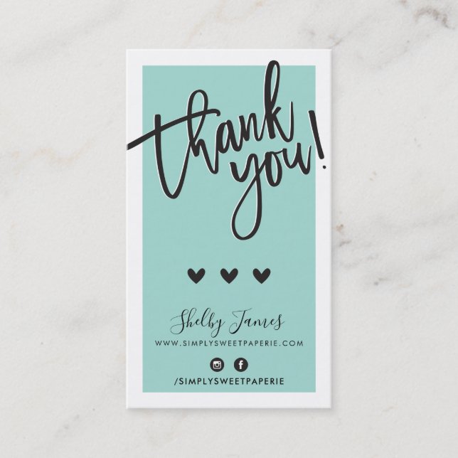 Carte De Visite MERCI POUR VOTRE COMMANDE insérer vert menthe clas (Devant)