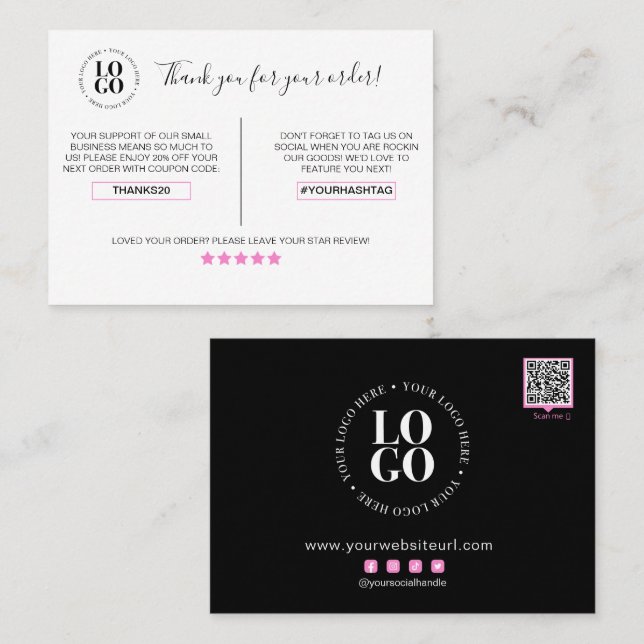 Carte De Visite Merci Pour Votre Commande Remise Client (Devant / Derrière)