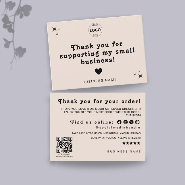 Carte De Visite Merci Qr Code Logo Remise Laisser Un Avis (Créateur téléchargé)