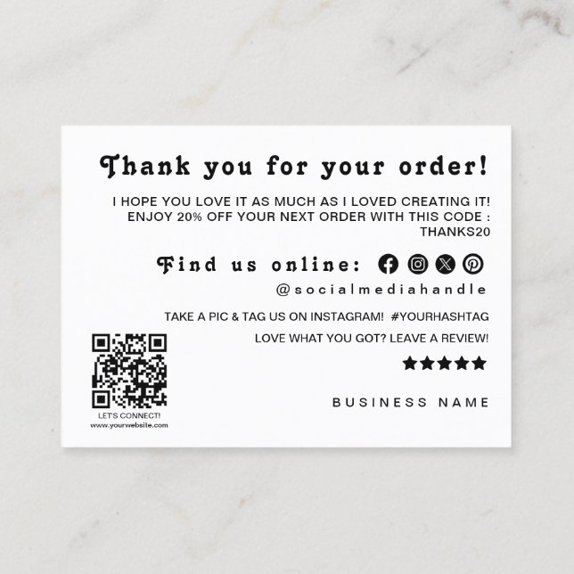 Carte De Visite Merci Qr Code Logo Remise Laisser Un Avis (Dos)