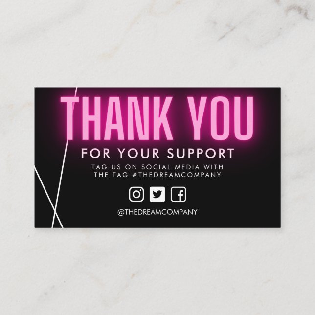 Carte De Visite Merci rose noir Logo Média Insertion (Devant)