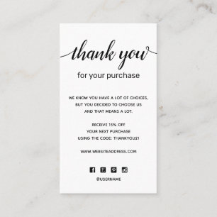 Carte De Visite Merci simple pour votre achat Ajouter un logo