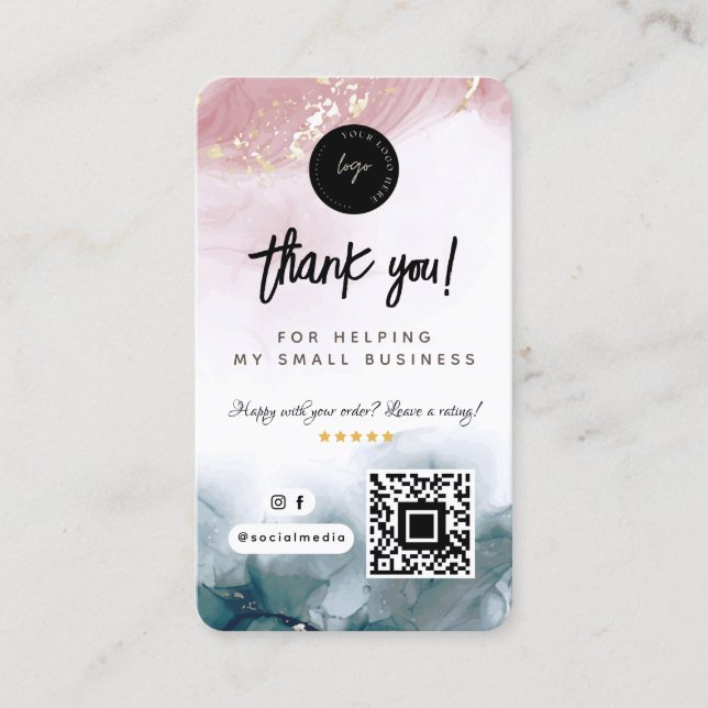 Carte De Visite Merci Social Media QR Code & Logo Aquarelle (Devant)