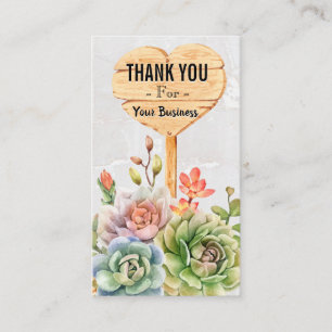 Carte De Visite Merci   Symbole cardiaque des fleurs succulentes