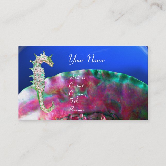 Carte De Visite MÈRE DE PEARL & SEAHORSE MONOGRAM fuchsia rose (Devant)