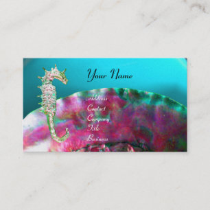Carte De Visite MÈRE DE PEARL & SEAHORSE MONOGRAM fuchsia rose