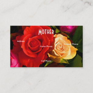 Carte De Visite Mère Rouge Jaune Roses