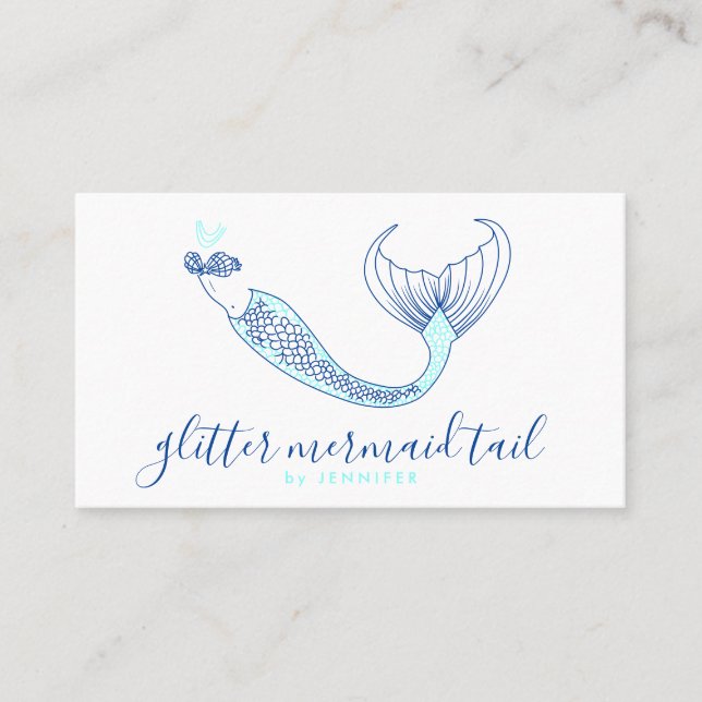 Carte De Visite Mermaid à queue bleu Aqua Navy (Devant)