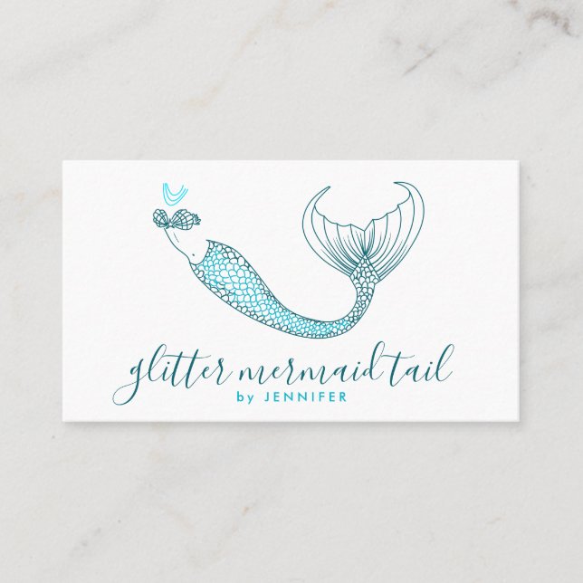 Carte De Visite Mermaid Aqua Blue Green Tail (Devant)