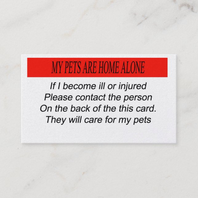 Carte De Visite Mes Animaux De Compagnie Sont Seuls À La Maison (Devant)