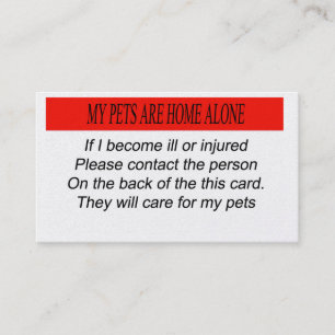 Carte De Visite Mes animaux domestiques sont seuls à la maison