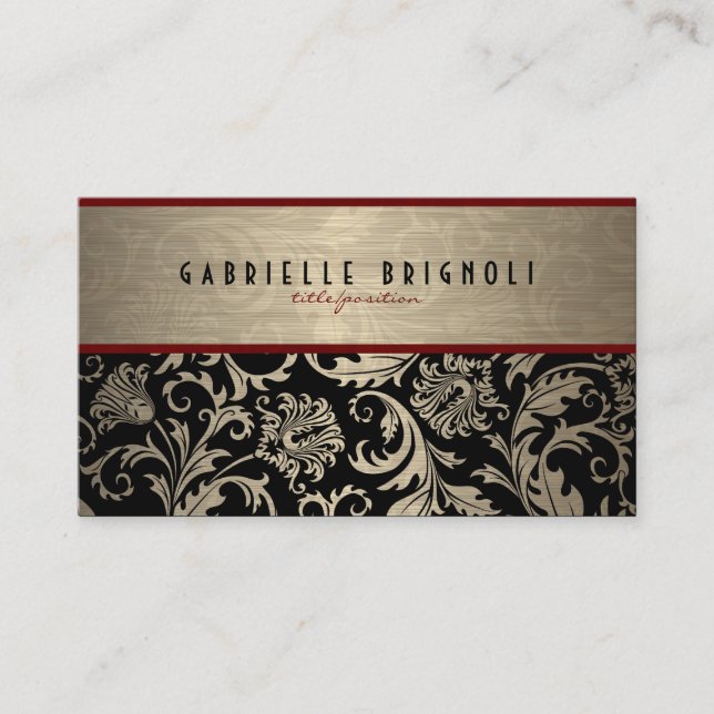 Carte De Visite Métal Beige Et Noir Damas Design 2 (Devant)