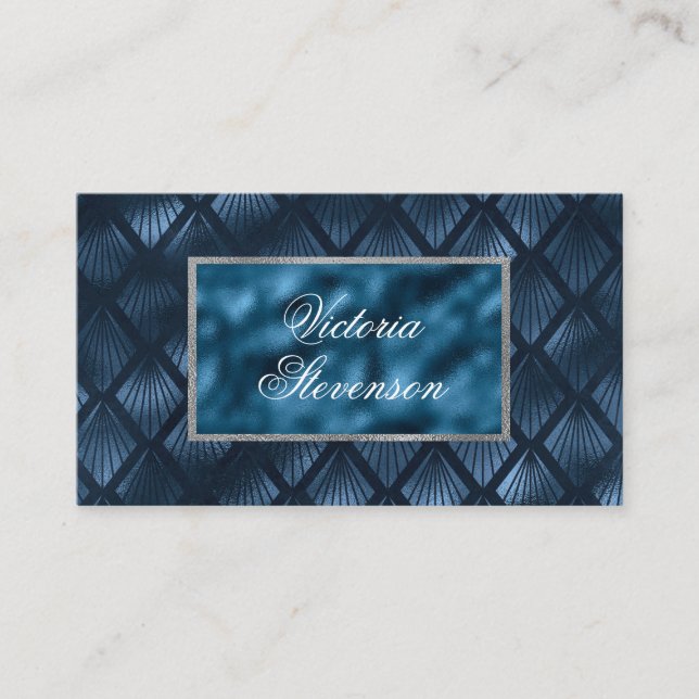 Carte De Visite Métal Bleu Élégant Moderne (Devant)