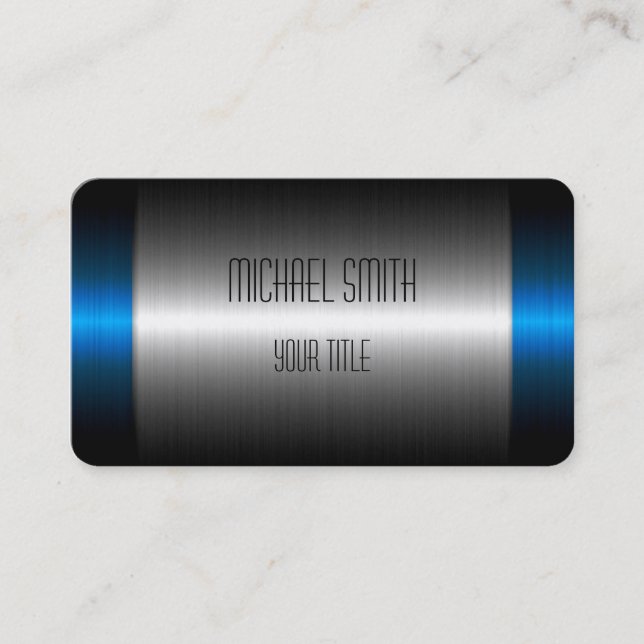 Carte De Visite Métal bleu et argenté d'acier inoxydable (Devant)