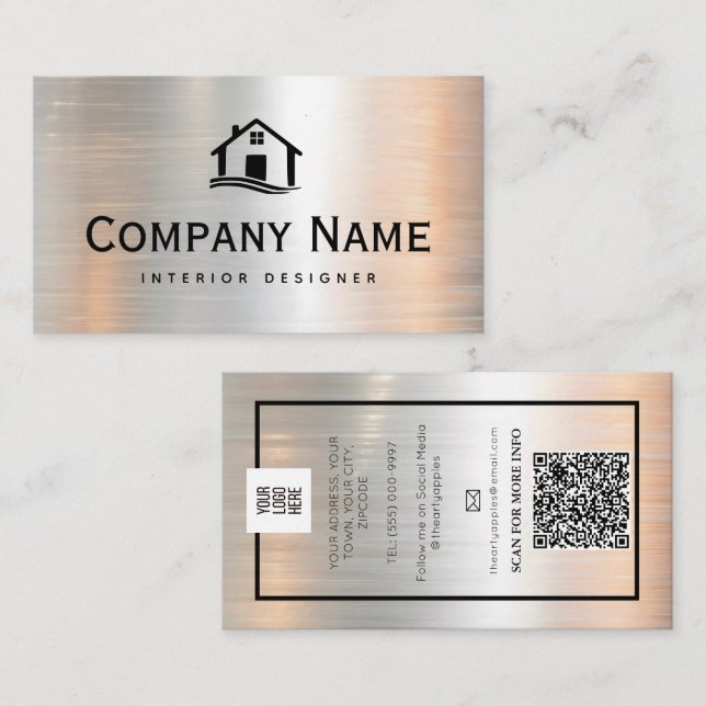 Carte De Visite Metal Bold Designer d'intérieur ajouter le logo (Devant / Derrière)