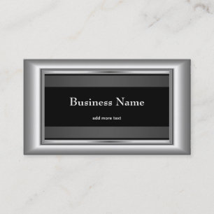 Carte De Visite Métal Chrome Élégant Style Noir & Blanc Argent