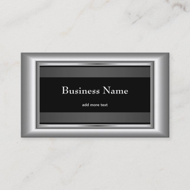 Carte De Visite Metal Chrome élégant style noir et blanc Argent (Devant)