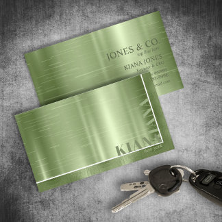 Carte De Visite Métal minimal Fleur et huile vert olive ID791