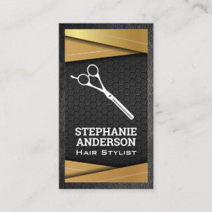 Carte De Visite Métal noir et or Ciseaux salons