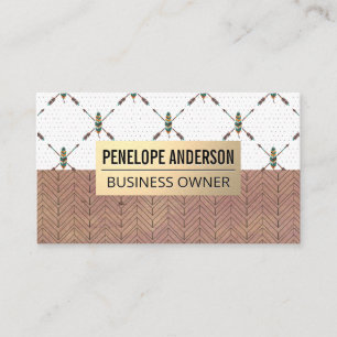 Carte De Visite Métal or   Motif Bohème en plumes