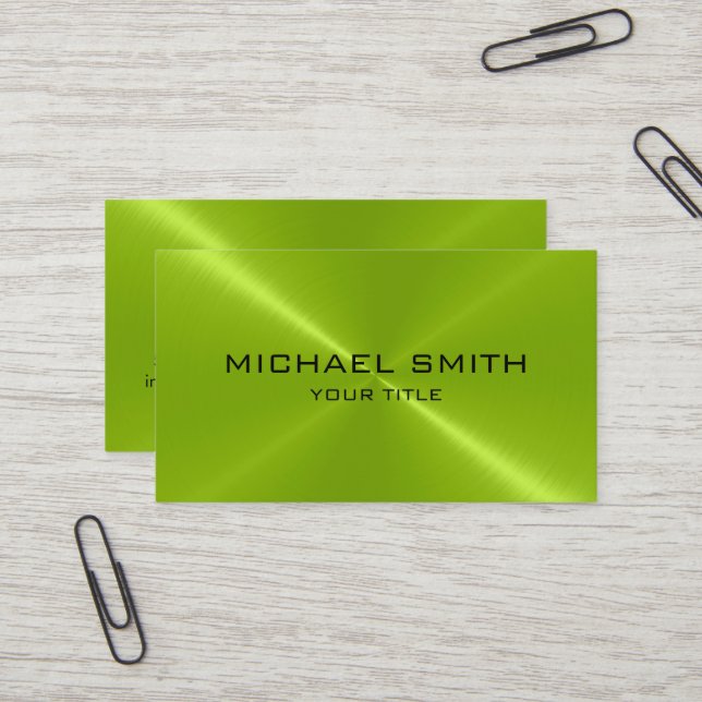 Carte De Visite Métal vert d'acier inoxydable (Devant/Arrière en situation)