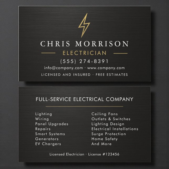 Carte De Visite Metallic Minimal Electrician Black Gold (Créateur téléchargé)