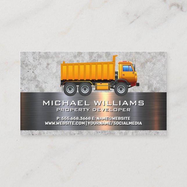Carte De Visite Métallique Béton | Outils | Camion de construction (Dos)