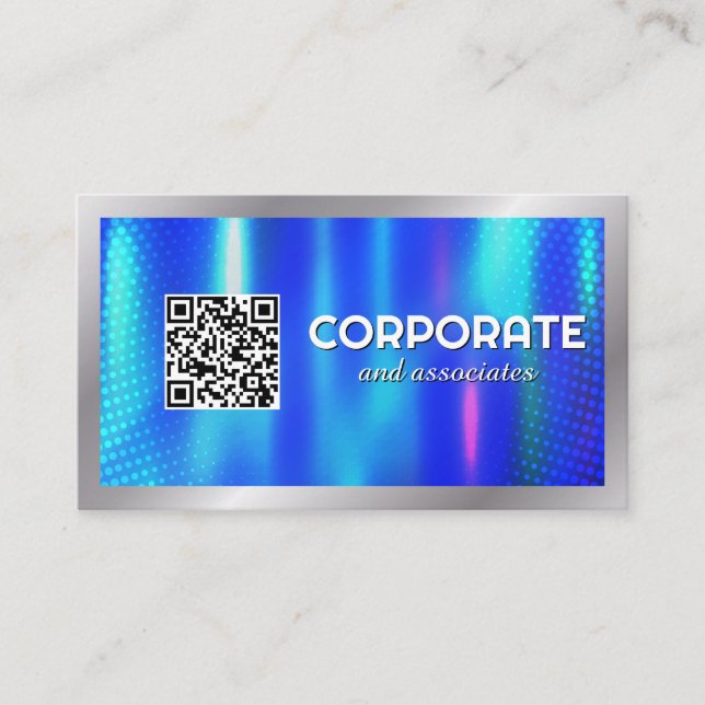 Carte De Visite Métallique bleue | Code QR | Entreprise (Devant)