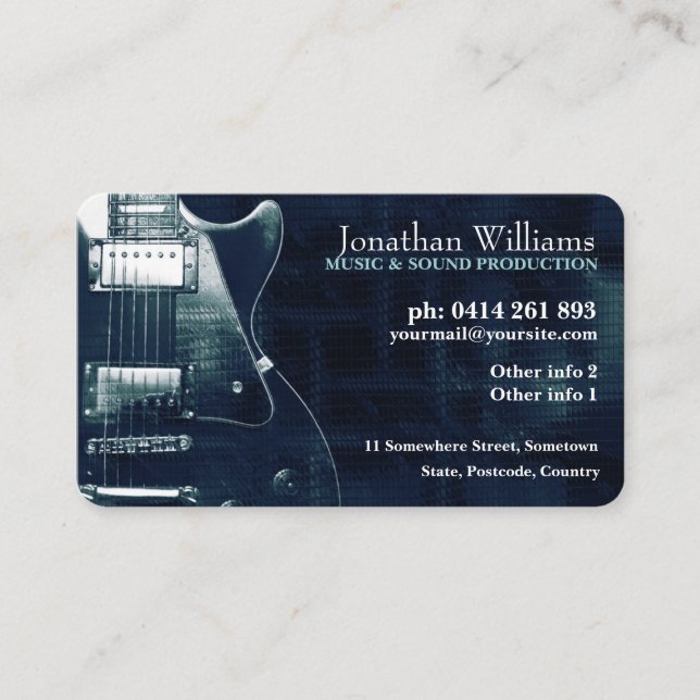 CARTE DE VISITE métallique Turquoise bleu GUITAR (Devant)