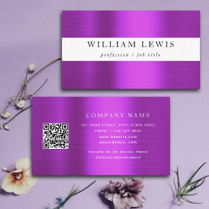 Carte De Visite Metallo Purple Professional QR Code Social Media