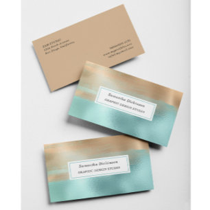 Carte De Visite Métallurgique moderne Beige Turquoise