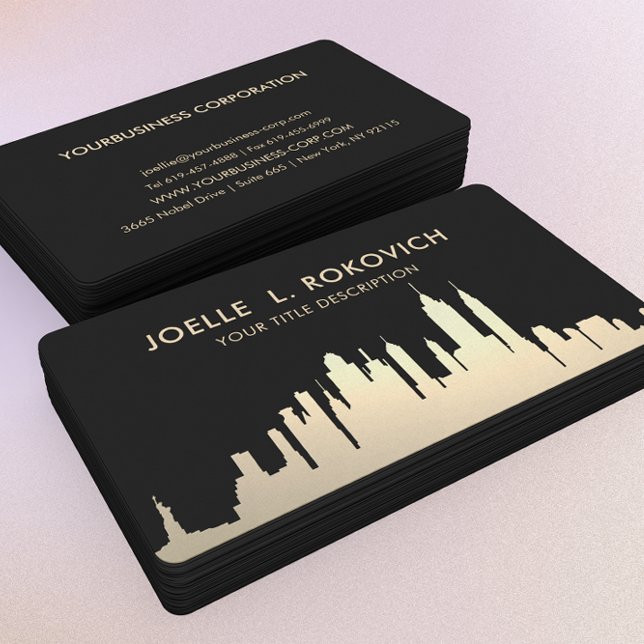 Carte De Visite Métallurgique NYC Skyline sur Noir (Créateur téléchargé)