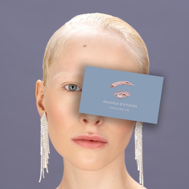 Carte De Visite Microblade Lashes Brows Maquillage Logo Rose Bleu (Microblade Lashes Brows Makeup Logo Rose Blue Business Card)