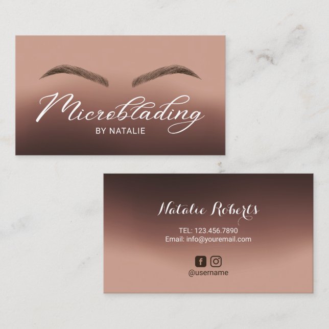 Carte De Visite Microblading Brown Ombre Typography Beauon Salon (Devant / Derrière)