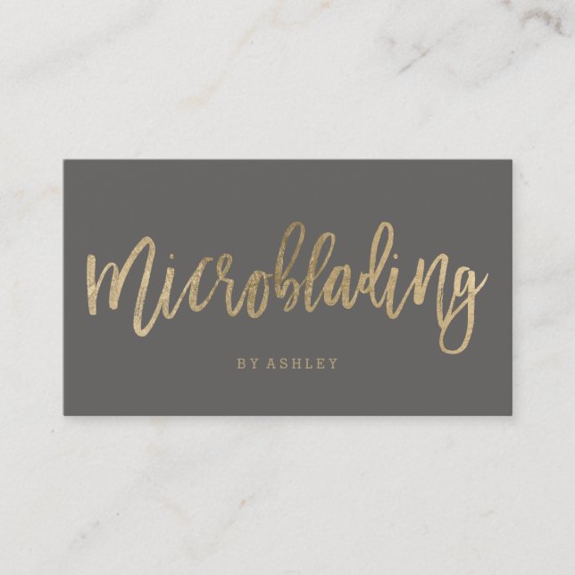 Carte De Visite Microblading chic or typographie gris (Devant)
