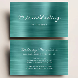 Carte De Visite Microblading de style écriture manuscrite en bleu 