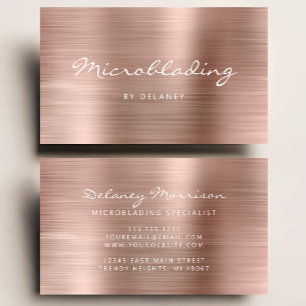 Carte De Visite Microblading écriture manuscrite en métal brossé o
