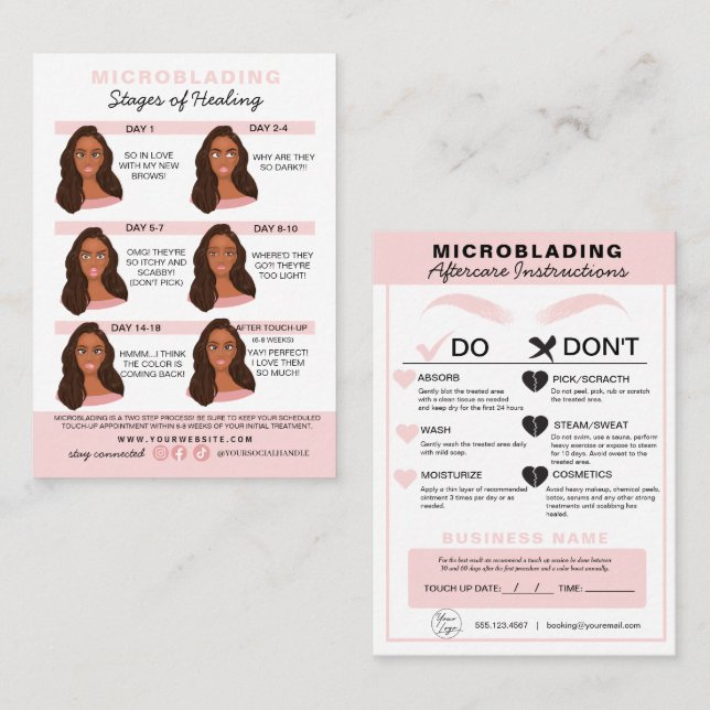 Carte De Visite Microblading Eyebrow Instructions pour les soins p (Devant / Derrière)