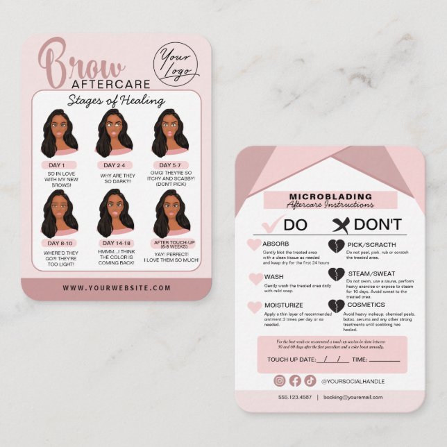Carte De Visite Microblading Eyebrow Instructions pour les soins p (Devant / Derrière)