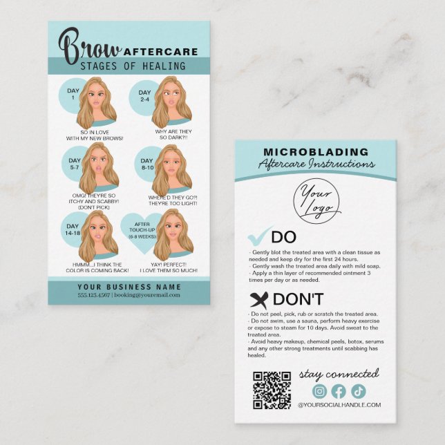 Carte De Visite Microblading Eyebrow Instructions pour les soins p (Devant / Derrière)